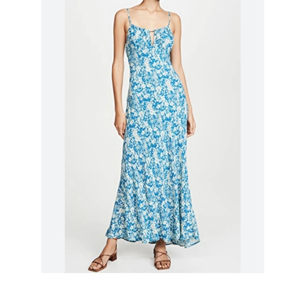 Free People Bon Voyage Azure Blue Floral Maxi Dress